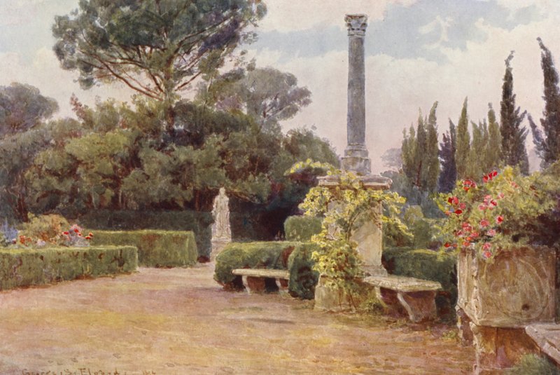 Włoskie ogrody: Villa Medici (kolorowa litografia) autorstwa George Samuel Elgood