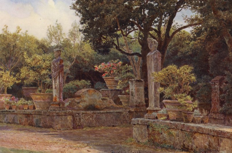 Włoskie ogrody: Villa Piatti (kolorowa litografia) autorstwa George Samuel Elgood