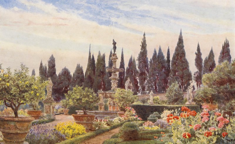 Włoskie ogrody: Villa Reale di Castello (kolorowa litografia) autorstwa George Samuel Elgood