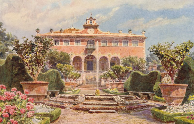 Włoskie ogrody: Villa di Caniparola (kolorowa litografia) autorstwa George Samuel Elgood
