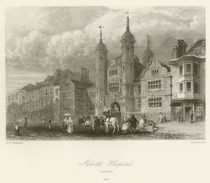 Szpital Abbotts, Guildford, 1840 autorstwa George Sidney after Shepherd