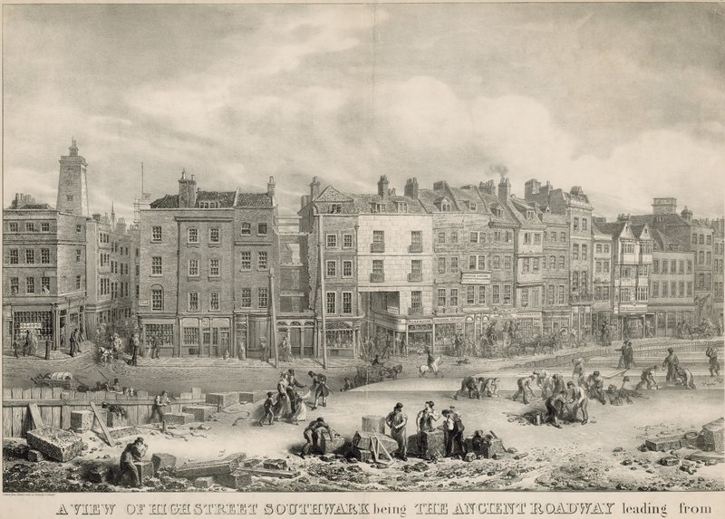 Widok na High Street w Southwark w Londynie, będącą starożytną jezdnią autorstwa George the Elder Scharf