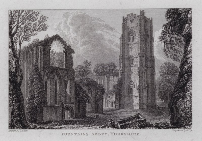 Opactwo Fontann, Yorkshire (grawerowanie) autorstwa George the Younger Cuitt