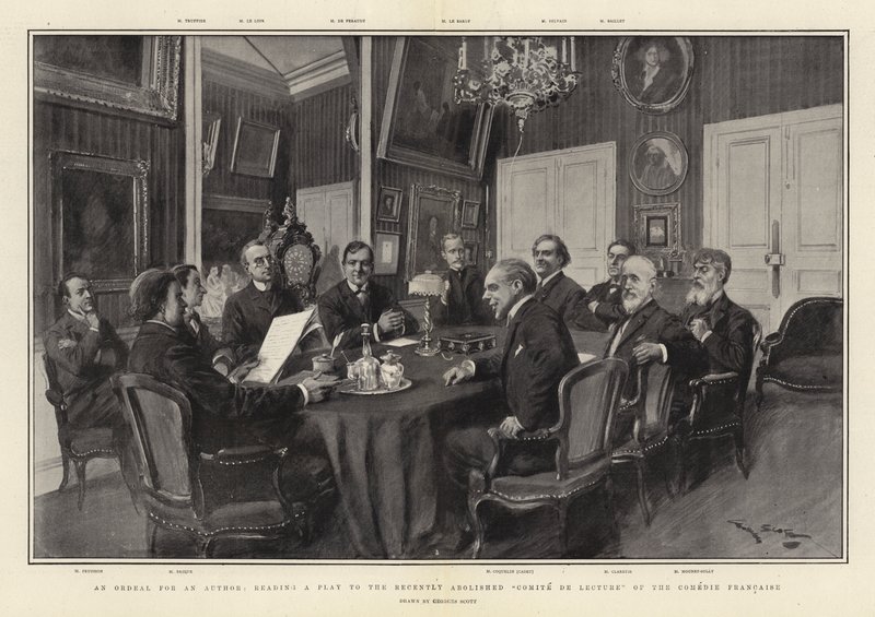 Próba dla autora, czytanie sztuki do niedawno zlikwidowanego Comite de Lecture Komedii Francuskiej autorstwa Georges Bertin Scott