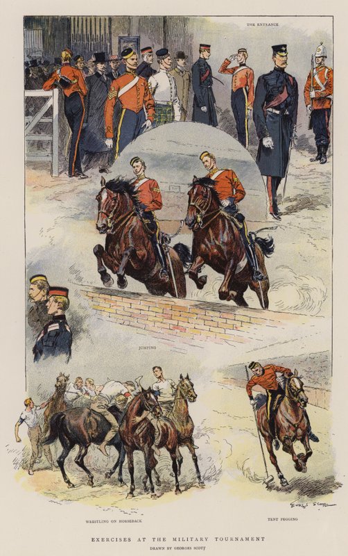 Ćwiczenia na Turnieju Wojskowym (chromolitho) autorstwa Georges Bertin Scott