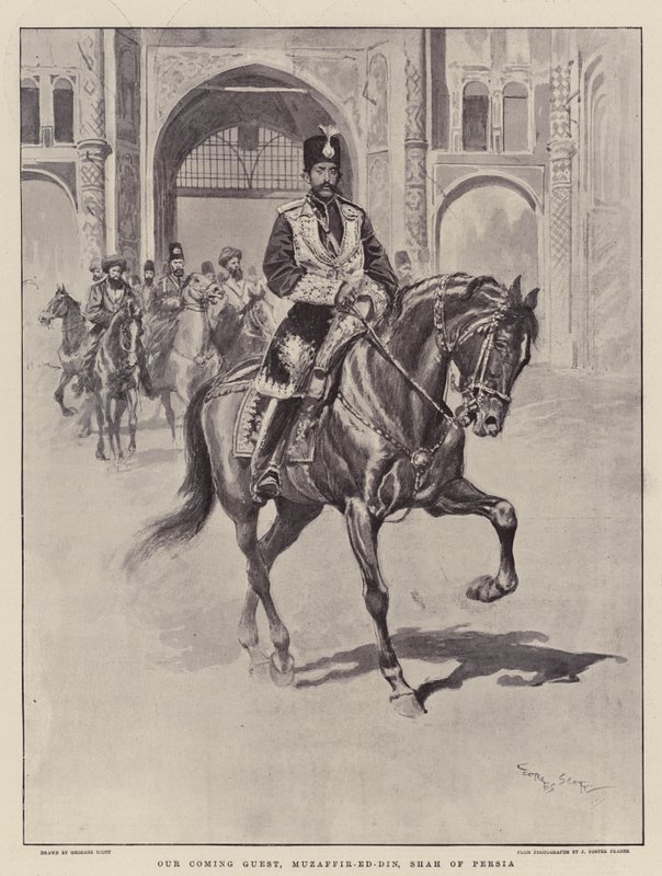 Nasz przybyły gość, Muzaffir-ed-Din, szach Persji autorstwa Georges Bertin Scott