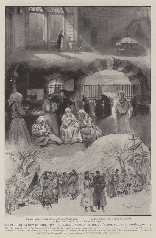 Przedstawienie "Zmartwychwstanie", dramatyczna wersja romansu Tołstoja, w Odeonie, 14 listopada autorstwa Georges Bertin Scott