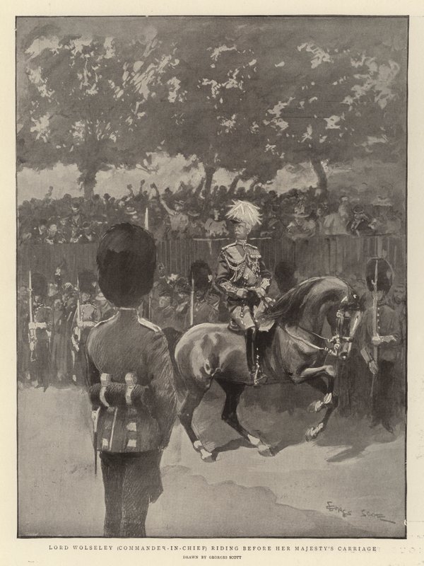 Lord Wolseley (główny dowódca) jadący przed karetą Jej Królewskiej Mości autorstwa Georges Bertin Scott