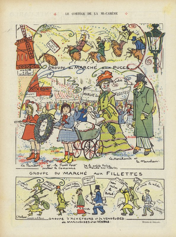 Procesja w połowie Wielkiego Postu. Ilustracja do Le Rire autorstwa Georges Delaw