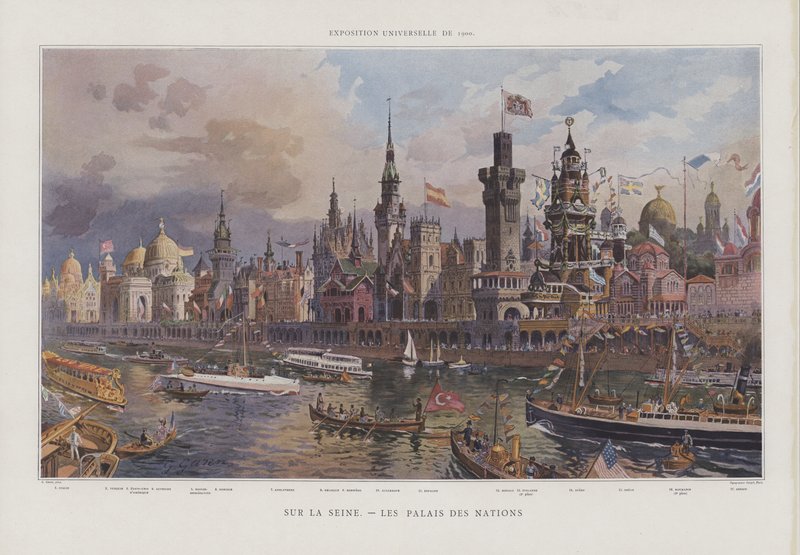 Pawilony obcych narodów nad brzegiem Sekwany na Exposition Universelle 1900, Paryż autorstwa Georges Felix Garen