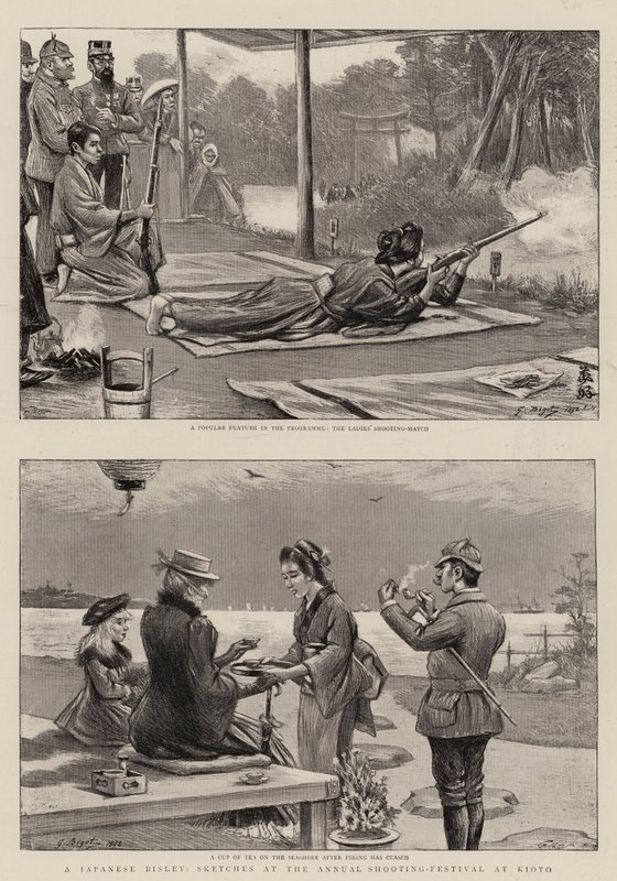 Japoński Bisley, szkice na dorocznym festiwalu strzeleckim w Kioto autorstwa Georges Ferdinand Bigot
