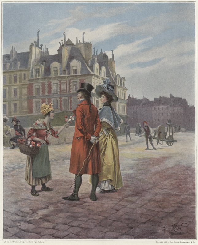 Sprzedawca kwiatów w Pont-Neuf autorstwa Georges Jules Auguste Cain
