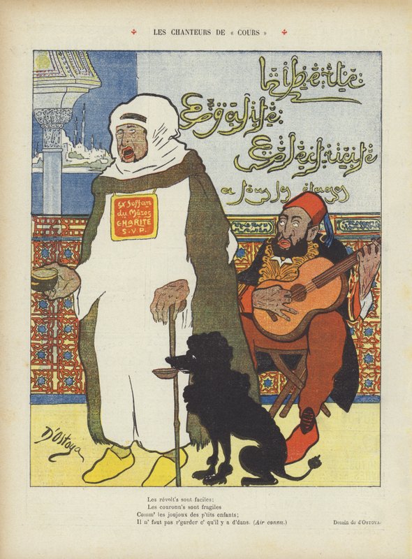 Satyra przedstawiająca zdetronizowanego marokańskiego sułtana Abdelaziza i osmańskiego sułtana Abdula Hamida II. autorstwa Georges d 1878 1937 Ostoya