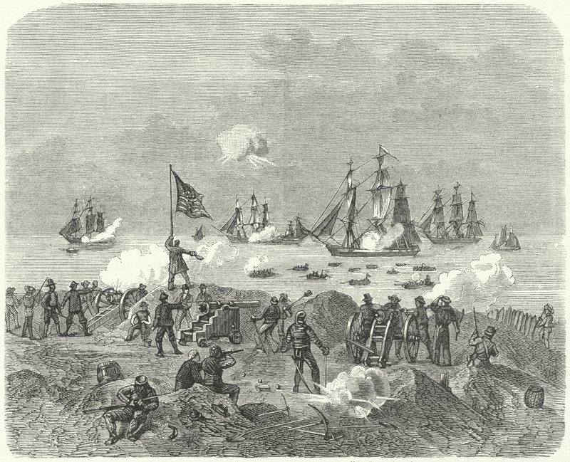 Siły brytyjskie próbują lądować w zatoce Chesapeake, 1814 autorstwa German School