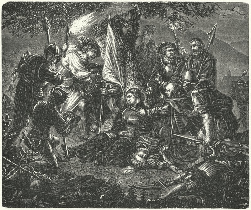 Śmierć Huldrycha Zwingliego w bitwie pod Kappel, 1531 autorstwa German School