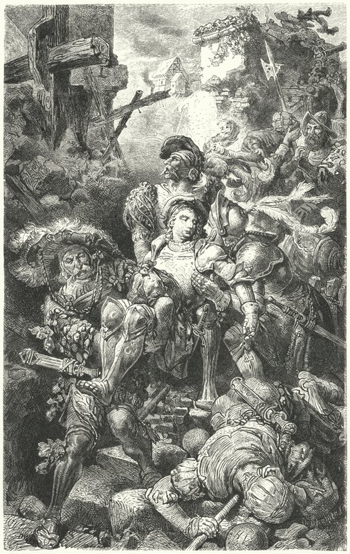 Franz von Sickingen śmiertelnie ranny podczas oblężenia Burg Nanstein, 1523 autorstwa German School