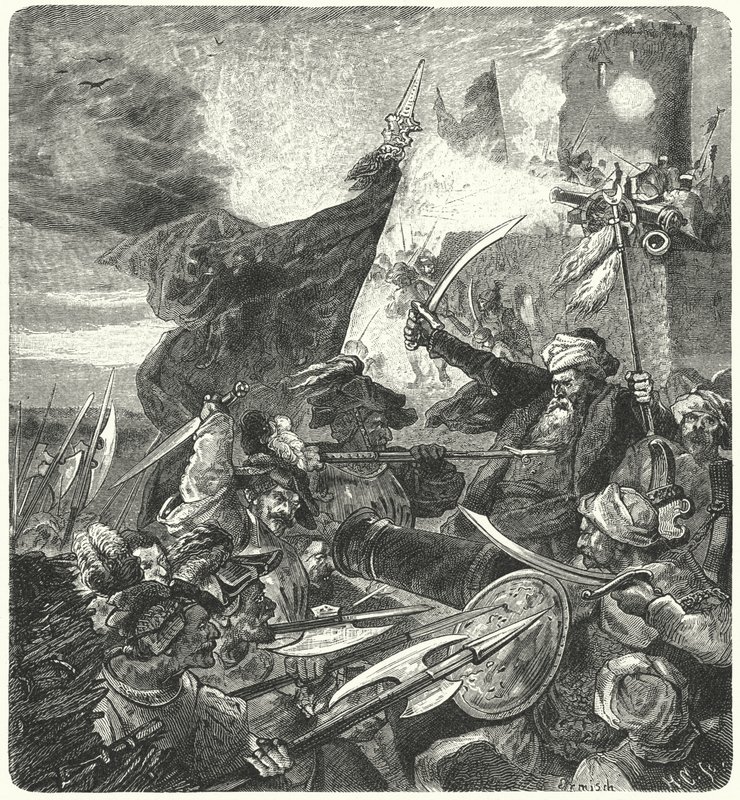 Węgrzy walczący z Turkami pod Szekesfehervar, 1593 autorstwa German School