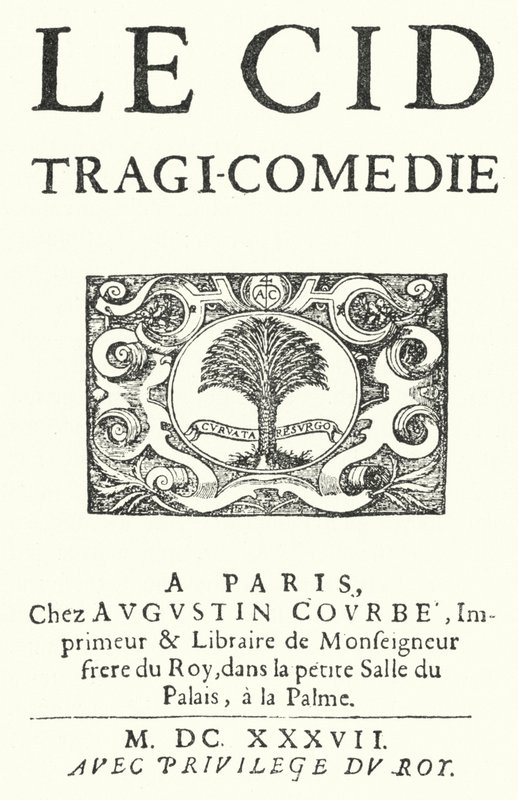 Strona tytułowa z pierwszego wydania Le Cid francuskiego dramaturga Pierre