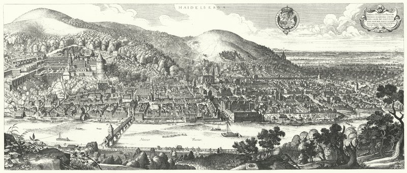Widok Heidelbergu w 1620 roku przed jego zniszczeniem w czasie wojny trzydziestoletniej autorstwa German School
