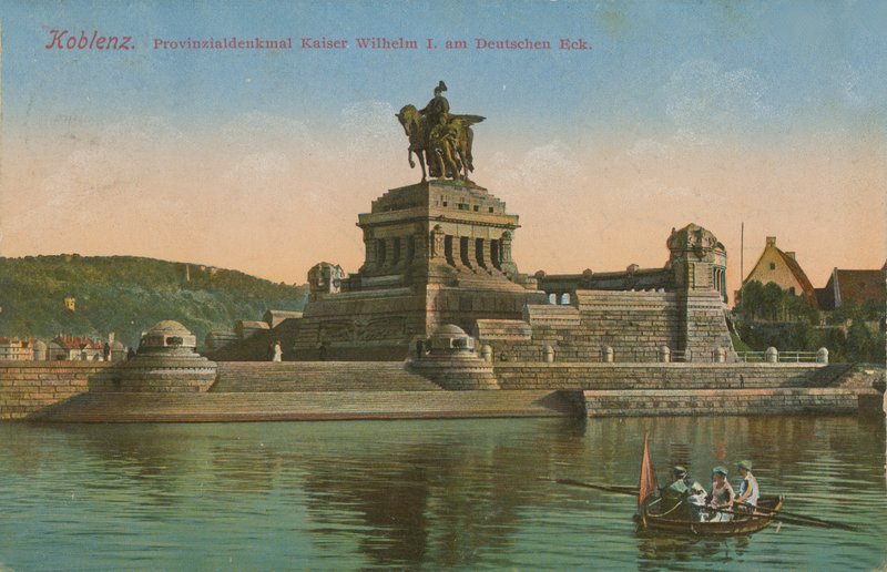 Pomnik cesarza Wilhelma I w Koblencji. Pocztówka wysłana w 1913 r. autorstwa German Photographer