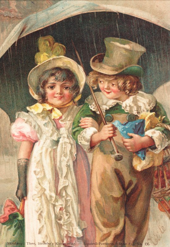 Młody chłopak idzie ramię w ramię z młodą dziewczyną (kolor lito) autorstwa German School