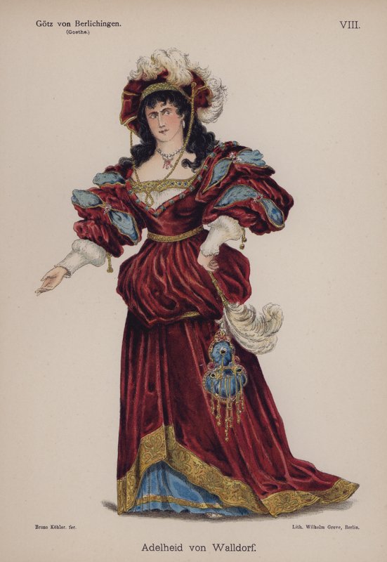 Adelheid von Walldorf, z Gotz von Berlichingen przez Goethego (kolor lito) autorstwa German School
