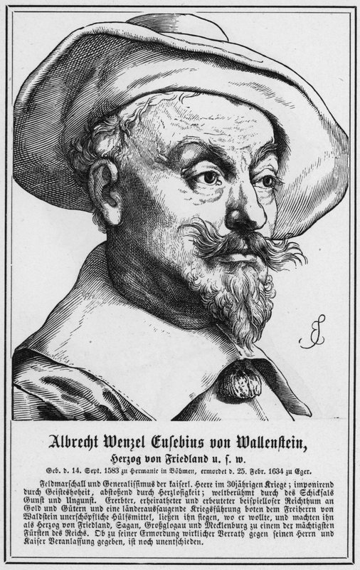 Albrecht Wenzel Euzebiusz von Wallenstein, książę Friedland itp. (grafika) autorstwa German School
