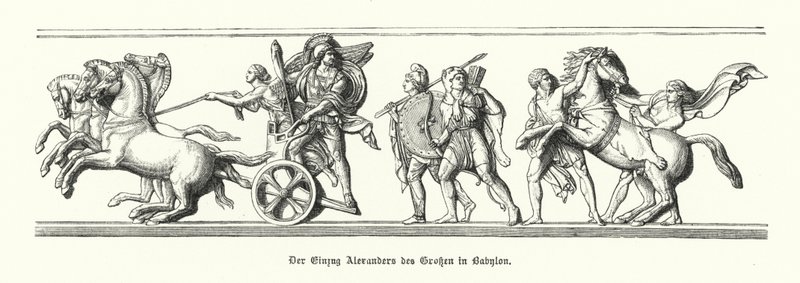 Aleksander Wielki wkraczający do Babilonu, 331 pne (rycina) autorstwa German School