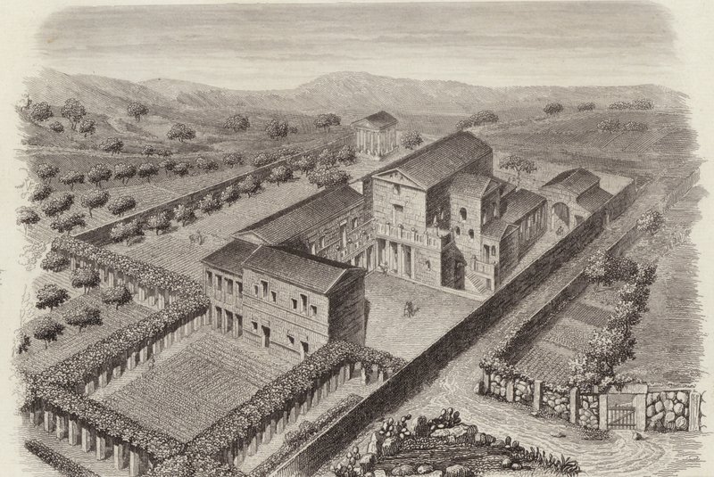 Starożytny grecki dom wiejski w Al-Barah w Syrii. Ilustracja do Atlasu Bilder (grawerowanie) autorstwa German School