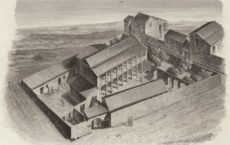 Starożytne greckie domy w Moudleja w Syrii. Ilustracja do Atlasu Bilder (grawerowanie) autorstwa German School
