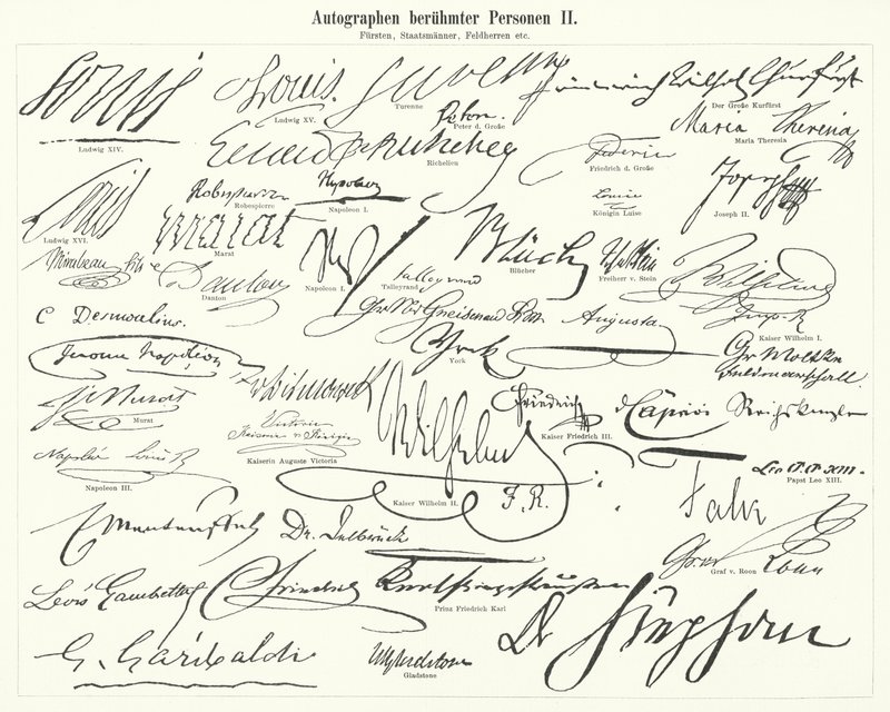 Autografy znanych osób: mężów stanu, książąt, generałów itp. (grawerowanie) autorstwa German School