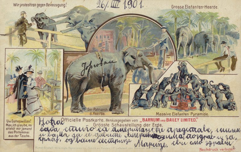 Cyrk Barnuma i Baileya (kolorowa litografia) autorstwa German School