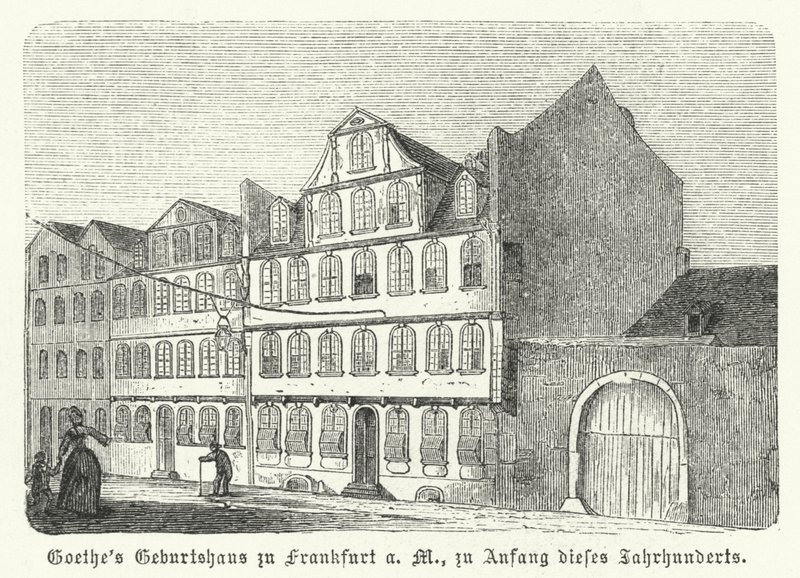 Miejsce urodzenia niemieckiego pisarza Johanna Wolfganga von Goethego, Frankfurt nad Menem, początek XIX wieku (rycina) autorstwa German School