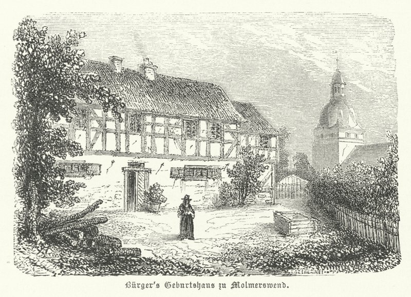 Miejsce urodzenia niemieckiego poety Gottfrieda Augusta Buergera, Molmerswende (grafika) autorstwa German School