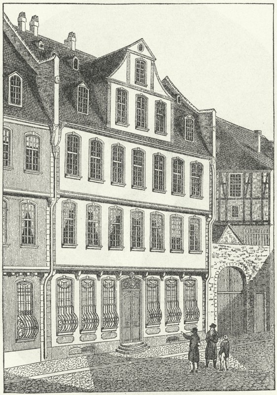 Miejsce urodzenia niemieckiego pisarza i męża stanu Johanna Wolfganga von Goethego, Frankfurt, Niemcy (rycina) autorstwa German School