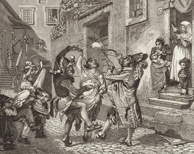 Karnawał w Rzymie, Włochy. Ilustracja do Atlasu Bilder (grawerowanie) autorstwa German School