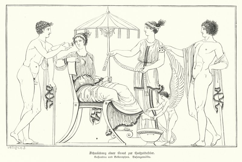 Cassandra przygotowywana do ślubu z Bellerophon (grafika) autorstwa German School