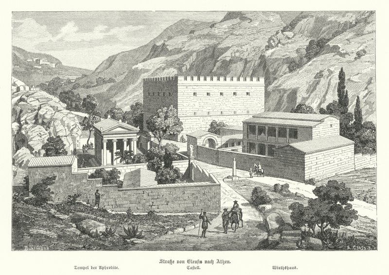 Zamek na drodze z Eleusis do Aten, starożytna Grecja (rycina) autorstwa German School