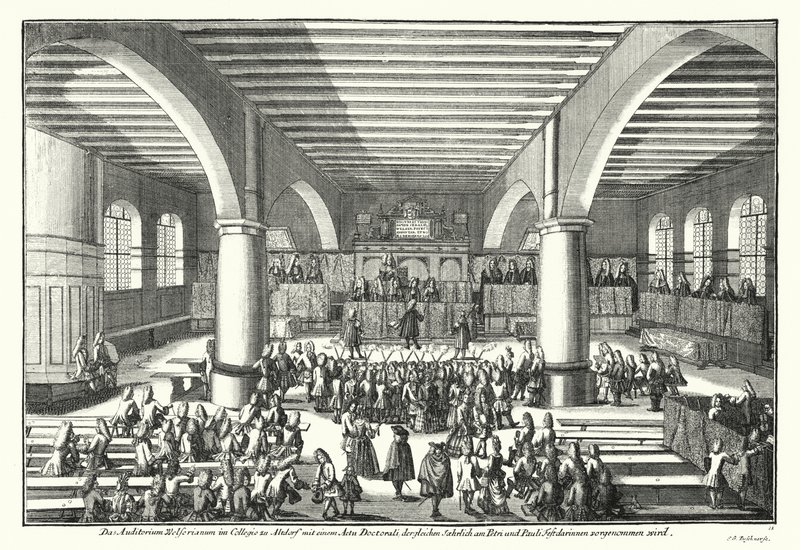 Ceremonia wręczenia doktoratu na Uniwersytecie w Altdorfie w Bawarii (grafika) autorstwa German School