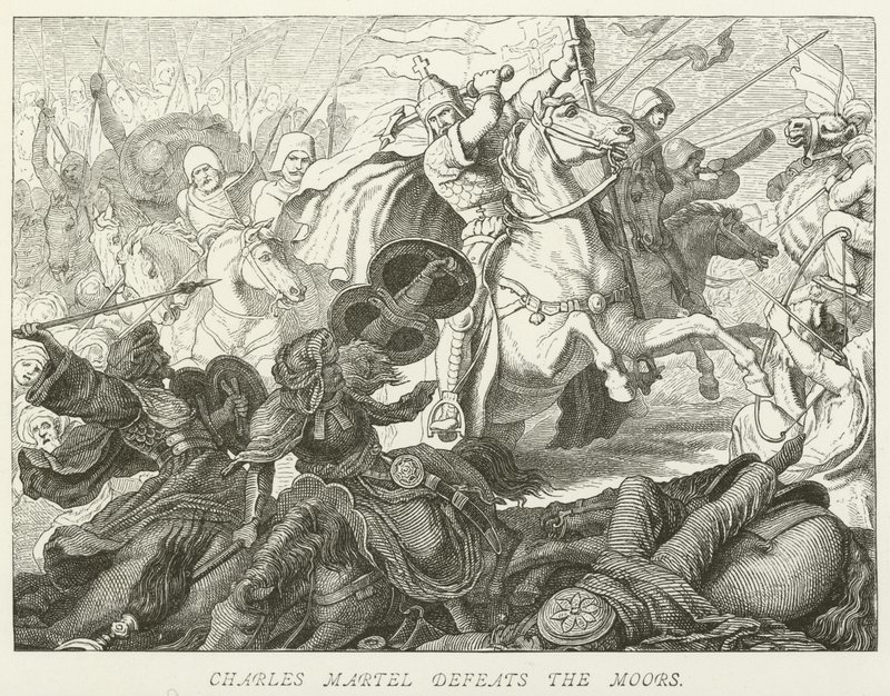 Charles Martel pokonuje Maurów autorstwa German School
