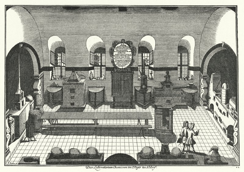 Laboratorium chemiczne na Uniwersytecie w Altdorfie (grafika) autorstwa German School