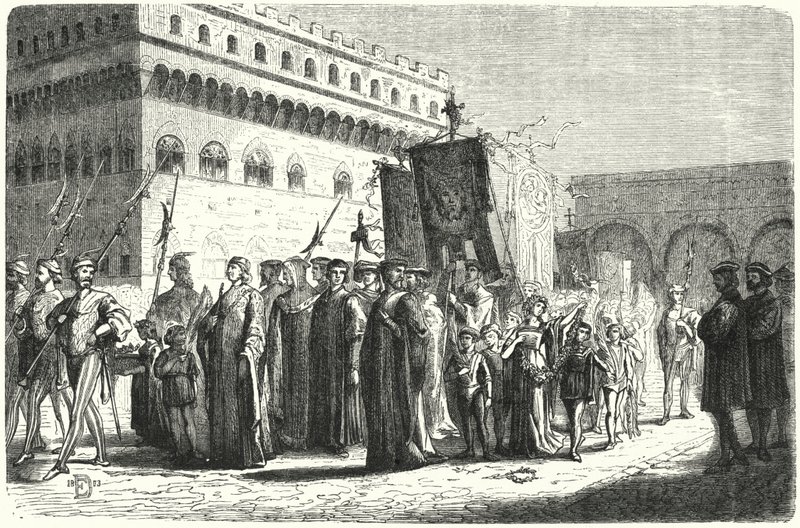 Procesja dziecięca we Florencji pod rządami Girolamo Savonaroli (grafika) autorstwa German School