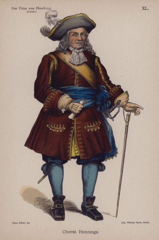 Pułkownik Hennings, z Der Prinz von Homburg (Książę Homburg) autorstwa Heinricha von Kleista (kolor lito) autorstwa German School