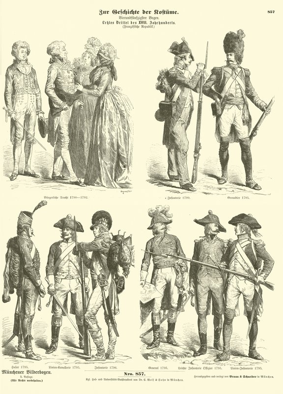 Kostiumy i mundury wojskowe Francji republikańskiej, lata 1790 autorstwa German School