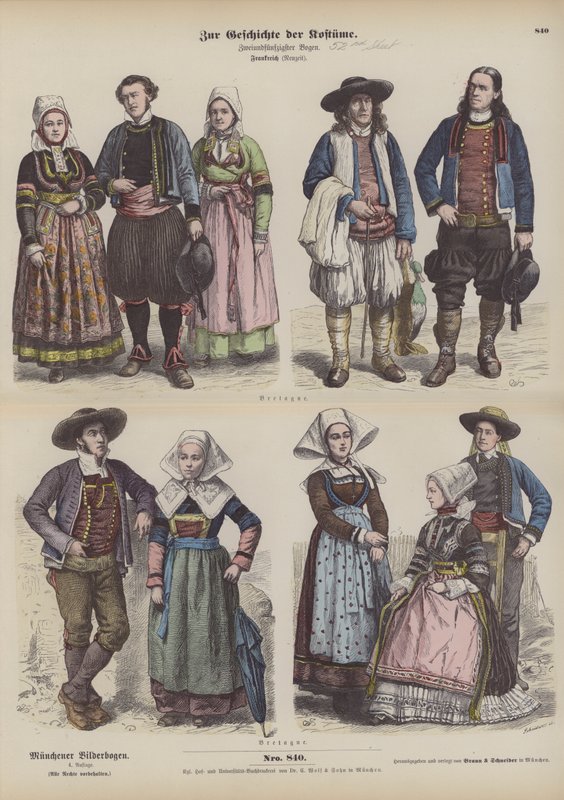 Kostiumy Bretanii, koniec XIX wieku (kolorowa grawerunek) autorstwa German School
