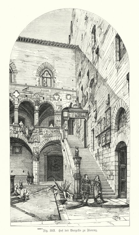 Dziedziniec Bargello, Florencja, Włochy (grafika) autorstwa German School