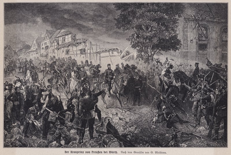 Książę koronny Fryderyk pruski w bitwie pod Woerth, Francja, wojna francusko-pruska autorstwa German School