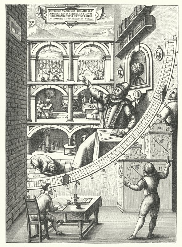Kwadrant ścienny duńskiego astronoma Tycho Brahe w jego obserwatorium w Uraniborg, Hven, Dania autorstwa German School
