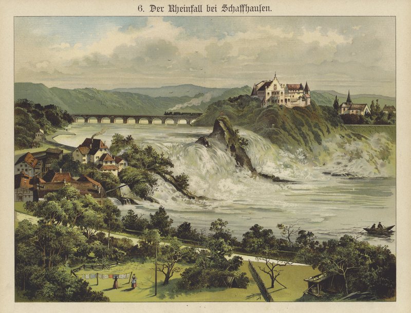 Wodospad Renu w pobliżu Schaffhausen (kolor lito) autorstwa German School