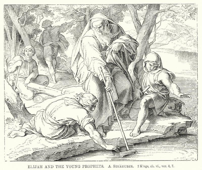 Eliasz i młodzi prorocy, 2 Kings, rozdz. VI, wer. 6, 7 (rycina) autorstwa German School